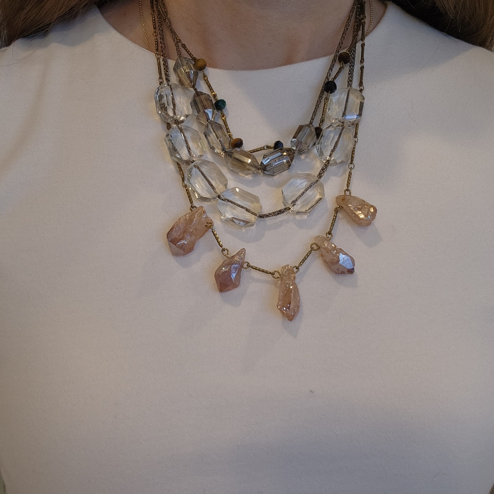 Anthropologie Gold and Clear Multi-Strand Necklace